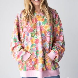 NWT NATURAL LIFE Oversized Hooded Rainbow Floral Hooded Sweatshirt size: XS/S